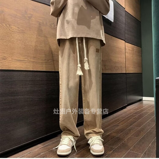 韦戒多巴胺穿搭男冬季裤子咖色欧美高街vibe大抽绳松紧腰牛仔款oversi 棕色lk694-ok【优质版】 S