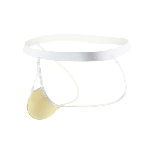 Please Confidential Shipping Men's Ice Silk Thong Detachable Buttocks Revealing Thong Sexy Underwear EB M (73-80cm) Black Ribbed Black Cloth