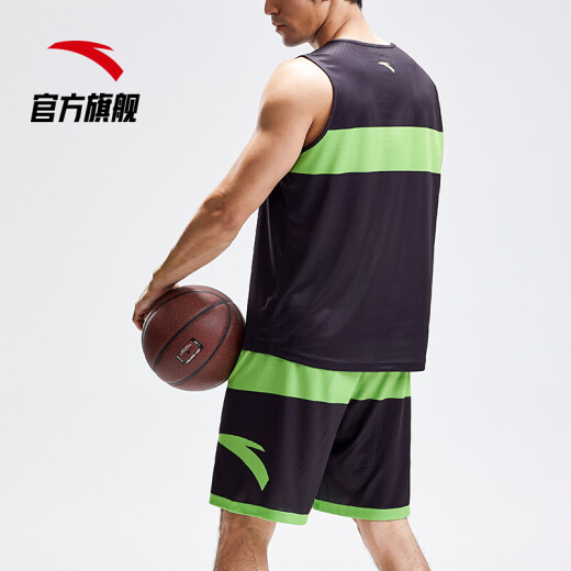 ANTA Official Flagship Basketball Suit Sports Suit Men's Jersey Two-piece Vest Training Suit Student Team Building Clothing Basic Black-4M (Male 170)