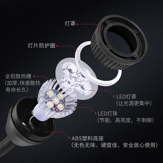 宝利欧 LED机床工作灯 照明灯冲床铣床磨床台灯 软杆管灯 强磁吸铁座数控机床灯24V 220V 3塑料灯头+方形座螺丝固定24-36V(5W)