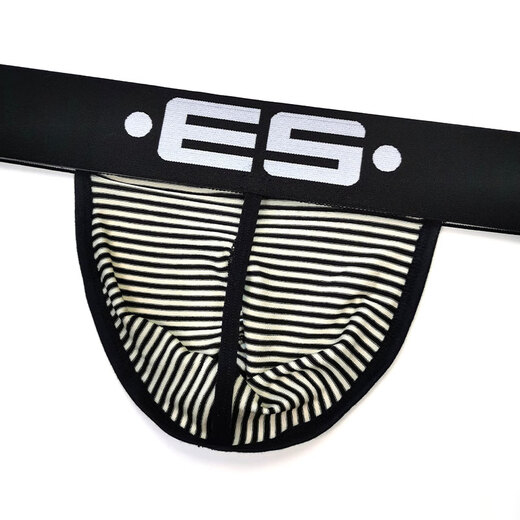 EScollection sexy men's thong stripes high elastic breathable low waist U convex bag design UN2051 black L