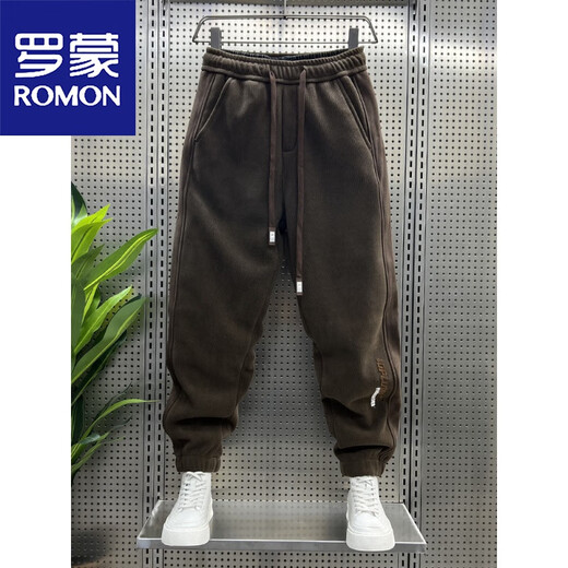 Romon (Romon) Frühlings- und Herbst- und Winter neu gestreifte lockere Lässigkeitshülsenhosen Herren-Cord-Buchstaben Harem Pants plus Fleece Sports Hosen Kaffeefarbe Frühling und Herbststil 3xl 150-170jin [Jin gleich 0,5 kg]