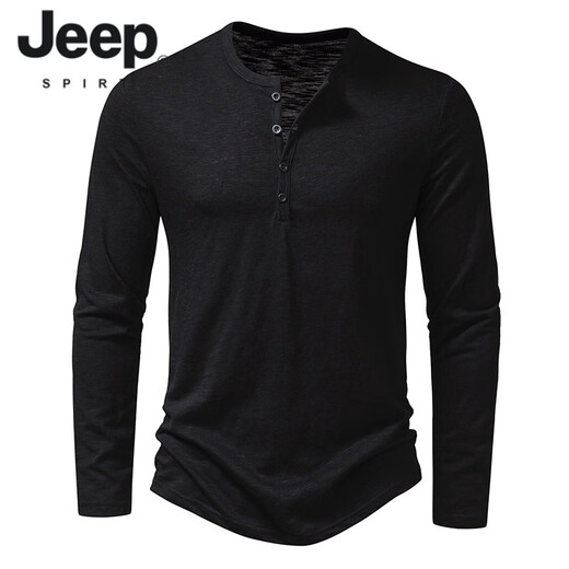 JEEP SPIRIT American retro heavyweight long-sleeved bottoming shirt autumn long-sleeved Henry shirt men's fitness tough guy army green T-shirt long sleeve khaki M