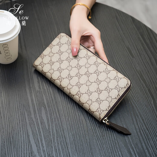 CALCULAT&KEEN2025新款欧美时尚钱包女长款大容量多功能钱夹多卡位手拿包皮夹潮 SE咖啡