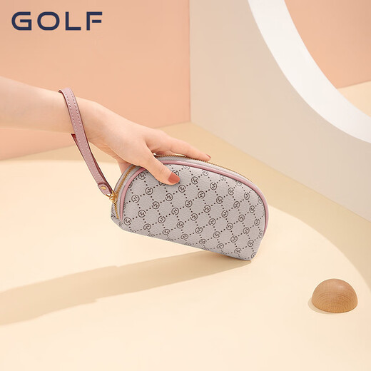 高尔夫（GOLF）女士手拿包大容量双层手抓包长款零钱包时尚卡包手机包时尚手腕包 烟粉杏色