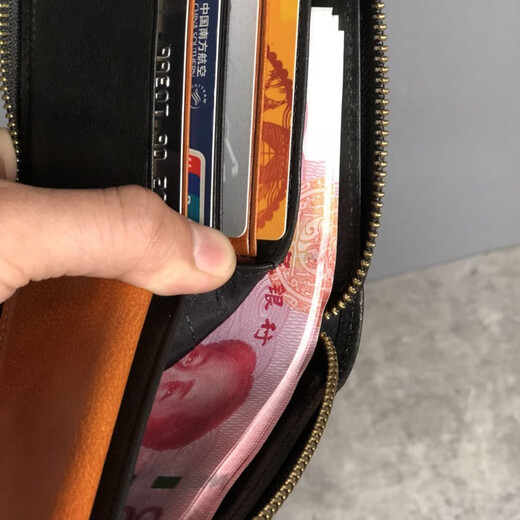 ManniQSON brand men's small wallet genuine leather short wallet horizontal zipper retro wallet multi-function coin wallet black