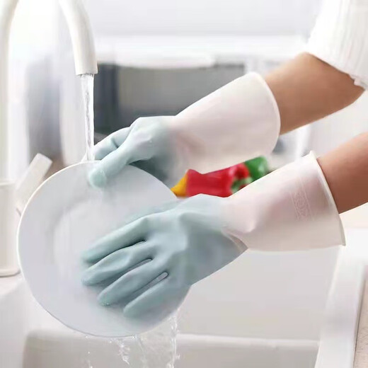 洋臣家务手套加厚洗碗手套防水橡胶洗衣服家务劳保手套手套塑钢手套 3双【均码 不加绒款 颜色随机】