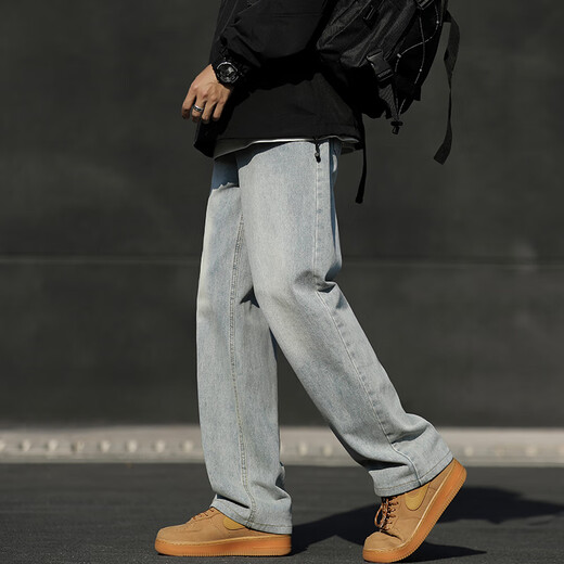 Foss Phil Retro Smoke Grey Jeans Herren Frühling und Sommer American High Street Trend Straight Big-Sports und Casual Long Hosen Trendy Brand 718-K870 Hellblau L [Empfohlen 130-145jin [Jin gleich 0,5 kg]]]