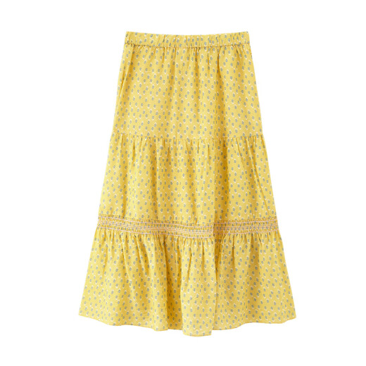 INMAN 2020 summer half-length skirt for girls fresh printed sweet floral long skirt cake skirt for women 1802128 goose yellow L