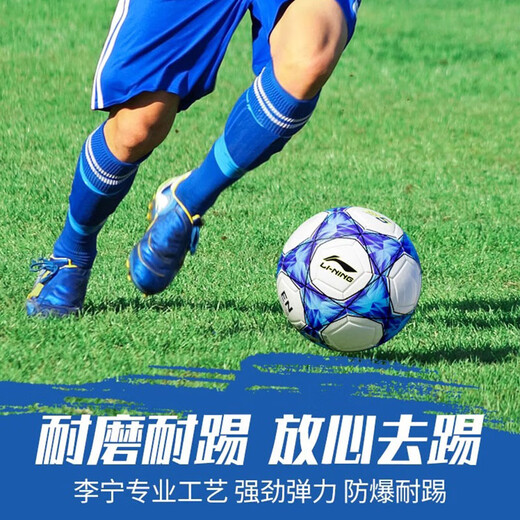 李宁足球5号标准成人青少年中小学生中考专用4号比赛训练耐磨比赛 4号/青少年 673-1贴皮款TPU强缓震
