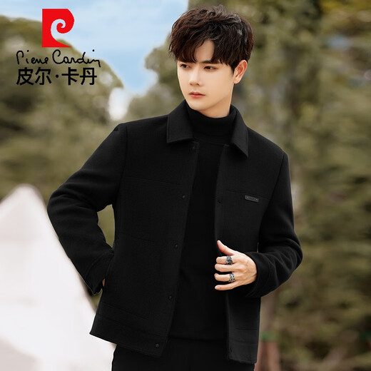 Pierre Cardin Double-sided Woolen Coat Men's Autumn and Winter Thickened High-end Business Casual Short Lapel Woolen Jacket Black (Removable Down Liner) XL 180