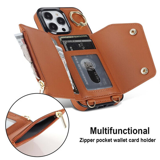 Jinhao iPhone14 Promax Reißverschluss Brieftasche Mobile Hülle Apple 13/12 Crossbody Protective Case Xsmax Kartenring Lanyard Persönlichkeit Red Apple iPhone 14 Pro