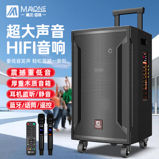 Manlong square dance audio high-power wireless microphone Bluetooth musical instrument Internet celebrity live broadcast mobile outdoor high-end karaoke machine singing trolley speaker W-12S audio dual microphone + gift package