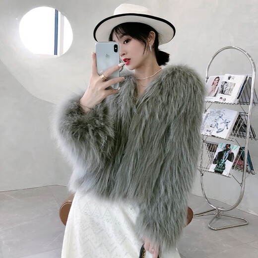 AJLAJK fur coat for women fox fur young style thickened 2022 new imitation raccoon fur braided fur coat for women short milk tea color M