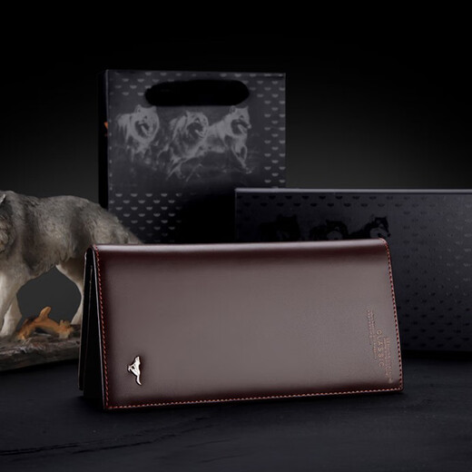 Sept wolves portefeuille long portefeuille en cuir authentique portefeuille droite pour hommes simples pure pure couche de vache de vache portefeuille en cuir souple marron en marron