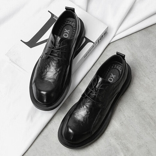 XO leather shoes men [cowhide] 2025 spring and summer men's shoes lace-up derby shoes men business formal casual shoes men black [hand-grabbed cowhide-four seasons] 6621 42