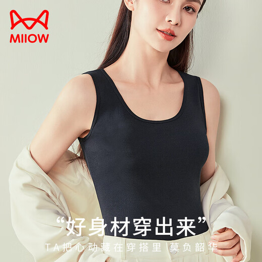 猫人（MiiOW）吊带背心女夏季纯棉100%性感美背内搭无袖打底衫上衣外穿黑色