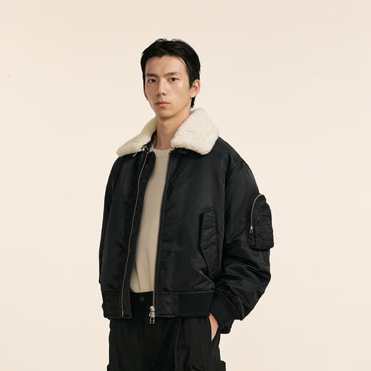 速写男装商城同款2024冬新品短款翻领羽绒服宽松城市轻户外9O0C12530 001本黑 S