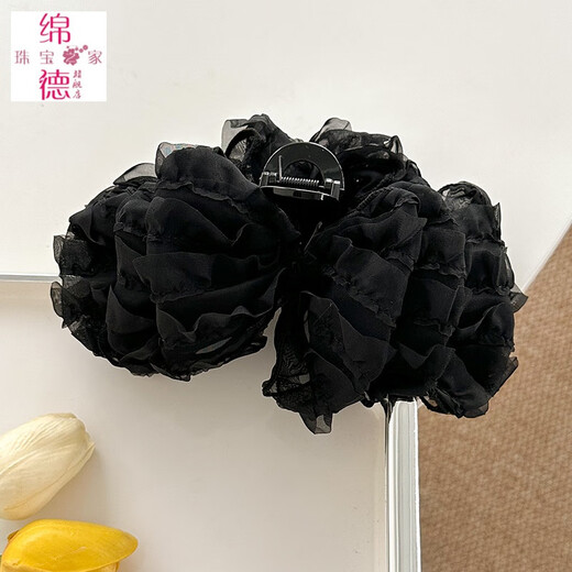 绵德大号多层蝴蝶结抓夹头饰超仙显发量鲨鱼夹2025新款发夹女后脑勺 花边泡泡一粉色夹长13cm  A15-203
