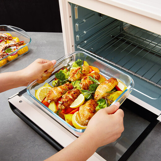Phoenix tempered heat-resistant glass baking pan rectangular household double-ear oven steamed fish plate microwave suitable for square 2.3L