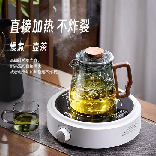 Tianxi (TIANXI) glass tea set set for home light luxury high-end appearance tea tray table living room drinking tea small tea cup kung fu brewing teapot with tea tray green gray teapot 12 pieces