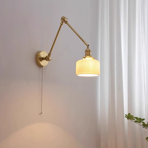 钟帅北欧日式网红全铜卧室床头折叠摇臂可调节中古壁灯复古民宿书房灯 实木底盘+全铜摇臂2015 暖光