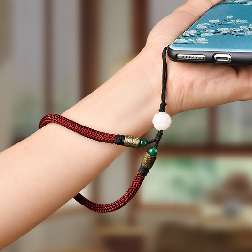 Dipur short mobile phone lanyard hanging on the wrist hand-woven anti-fall bodhi lotus retro style mobile phone chain pendant anti-lost rope [burgundy]