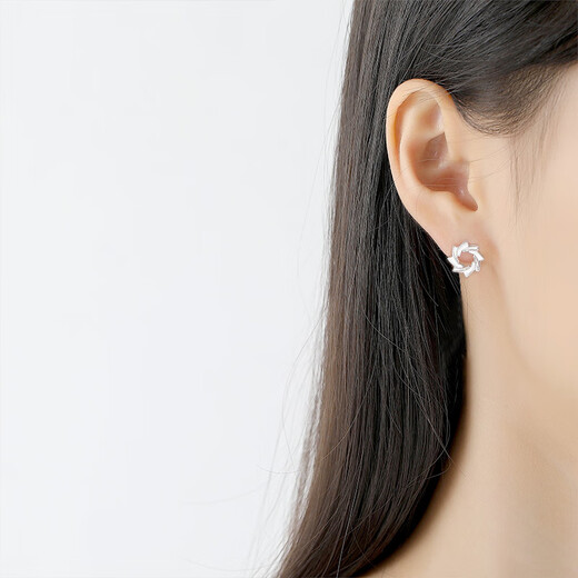 TTMIX platinum pt950 earrings for women, white gold whirling windmill earrings, shiny earrings for my wife 3.3-3.5g