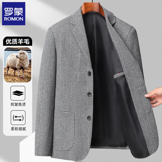 Romon (Romon) Eisenfreier Wollanzug für Herbst und Winter neuer Wollmantel für Männergeschäfts-Casual-Anzug für Männer Singles Herrenkleidung 2306-leichter grau dicker Stil M [100-120jin [Jin gleich 0,5 kg]]
