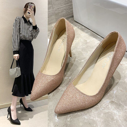 Daohuatu size 35-45 large size high-heeled shoes 44 sequin single shoes reverse channeling men's transvestite shoes 43 stiletto heel big-foot women's shoes 42 105 suede black 10 cm 45
