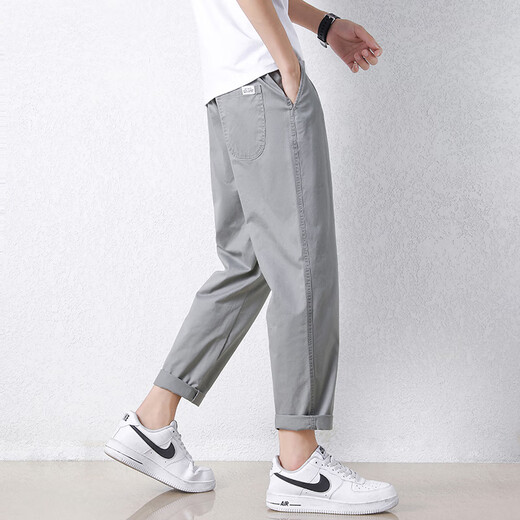 
Jewish casual pants for men in summer new loose ice silk straight sport nine-point pants for men conical Korean style trendy trousers 9904 cement grey 3XL