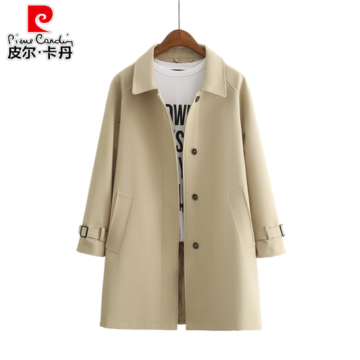 Pierre Cardin 2025 New Spring and Autumn Temperament Casual Windbreaker Jacket Women's Medium Long Korean Style Loose Slim Small Coat Khaki S 90-115Jin Jin is equal to 0.5 kg