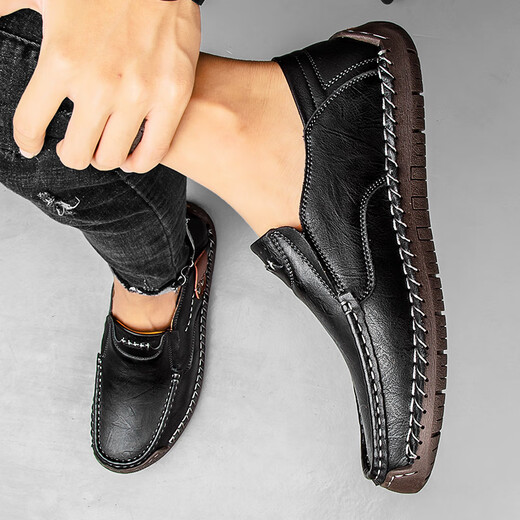 西域骆驼（VANCAMEL）男士真皮休闲皮鞋大码英伦百搭豆豆鞋 浅棕色【9911四季款】 41