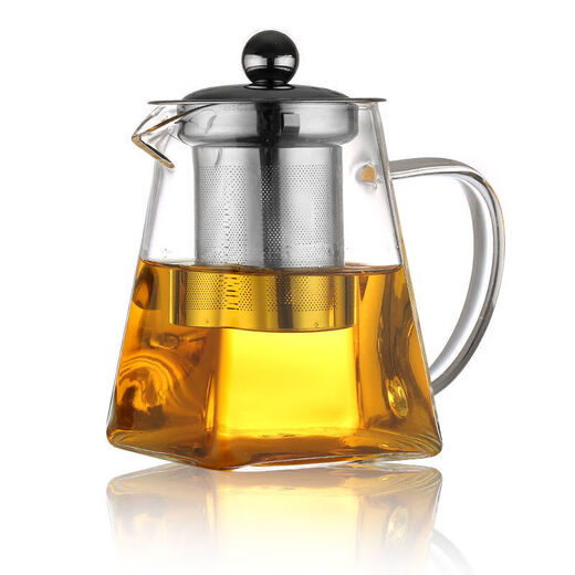 Runqun glass teapot stainless steel filtered scented tea brewing teapot high temperature resistant thickened black tea tea set household 350 ml square pot teapot one