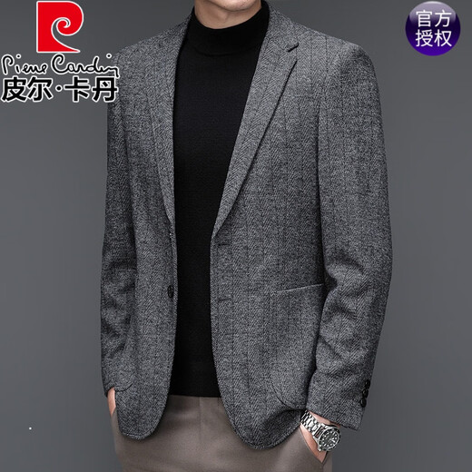 Pier Cardin Brand léger Luxury Vêtements pour hommes, veste de costume de laine pour hommes, haut de style d'âge moyen et jeune coréen Slim Single Top, simple costume à deux boutons en tricot gris 180 / xl