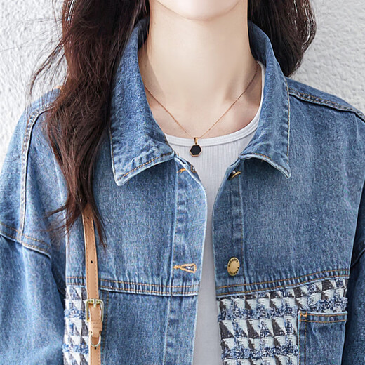 Cypress Denim Jacket 2025 Осень Новая Женская Женская Сплайсинга Сплайсин Прямой темперамент Корейский стиль вершина