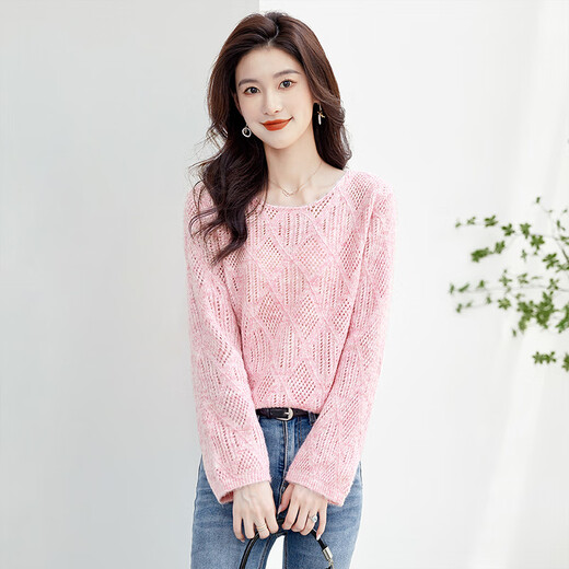 
Cypress long-sleeved sweater 2025 autumn new women's fashion hollow loose round neck pullover sweater