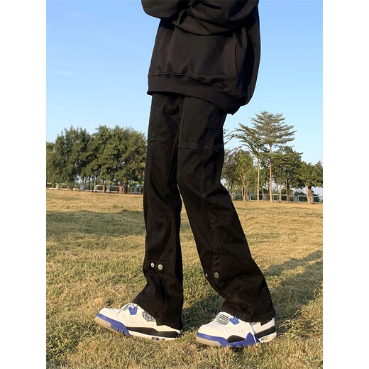 
Digada American high street vibe style black breasted jeans men summer trendy brand loose straight versatile trousers men DDD-609 black XL