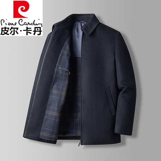 Pierre cardin cashmere wool jacket with autumn and winter short daddy's thin woolen jacket men's coat black 3XL 190/104A