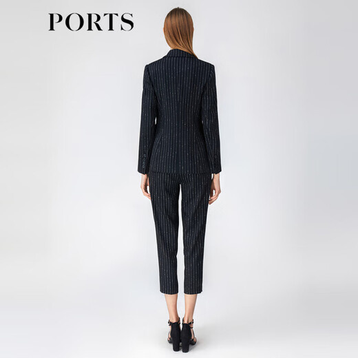 PORTS Women's Spring and Summer Women's Long Sleeve Long Jacket LM8J025MFF064 Black Stripes S (4)