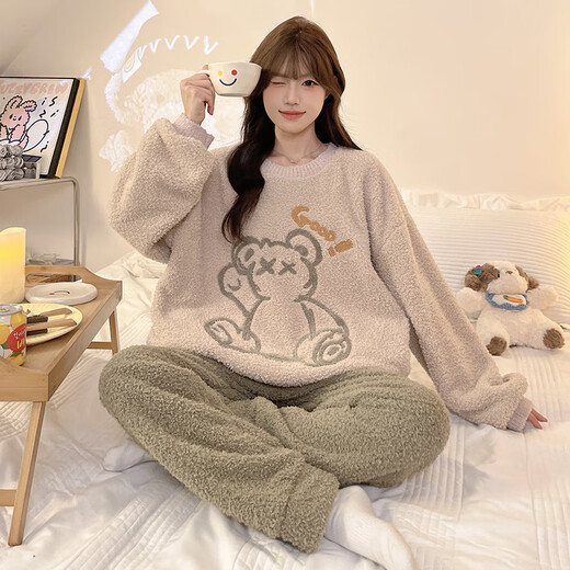 Jeunes mots d'amour pour les femmes pyjamas en automne et en velours de corail d'hiver plus en velours épaissis filles filles chaudes de vêtements de grande taille peuvent être portés à l'extérieur du WB6223 féminin L (85-100jin [Jin est égal à 0,5 kg]))