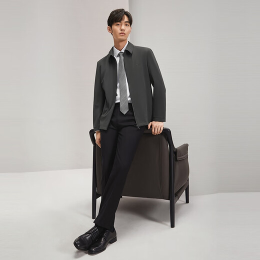 柒牌男装翻领夹克男2025春夏新款暗纹提花商务通勤休闲茄克衫外套0170 深灰 XL (180)
