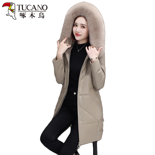 Woodpecker 2024 New Haining Leather Down Jacket Women's Genuine Leather Mid-Length Sheepskin Fur Jacket Plus Velvet Thickening Purple Gray XL Recommended 115-130 Jin Jin equals 0.5 kg