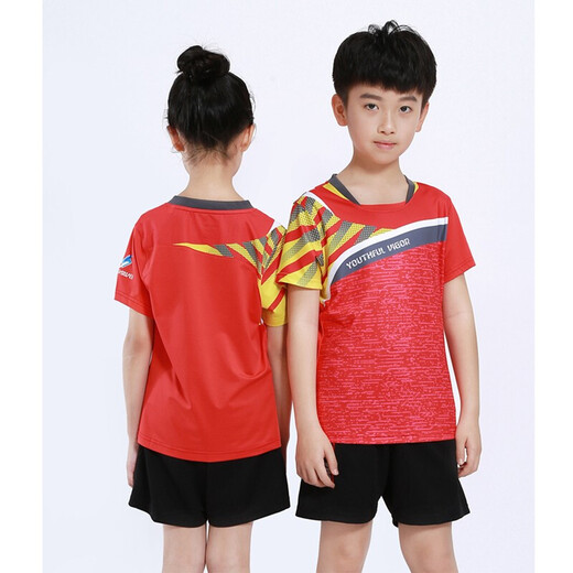 New Children's Badminton Uniformanzüge für Männer und Frauen Grund- und Sekundarschüler Trainingwettbewerbe Bingbing Uniformen Gesprächte gedruckte Kinderuniformen für Uniformen von Teenagern und Kindervolleyballuniformen, die schnell atmungsaktivtrocknen und schweißtreibende 3879b Mädchen rotes Kurzrock 2xl