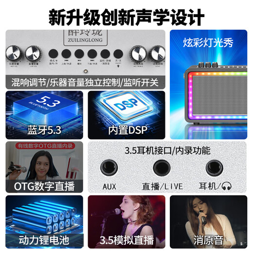 Xian Huaida special electric blowpipe small speaker for musical instrument performance, outdoor folk electric acoustic guitar playing and singing audio, charging Bluetooth internal recording, Zui Linglong L2 official standard + wireless charging microphone