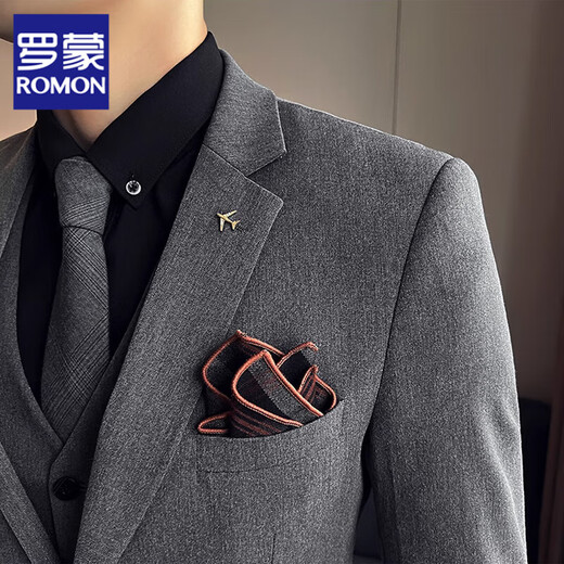ROMON high-end suit men's British style suit business professional formal wear large size loose groom and groomsmen wedding dress medium gray two buttons suit + vest + trousers M (suitable for 100-110 Jin Jin equals 0.5 kg)