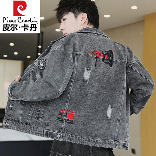 皮尔卡丹（pierre cardin）春秋季牛仔外套男潮牌百搭男装上衣服2025新款痞帅宽松工装夹克衫 5012黑色 M 110斤以下