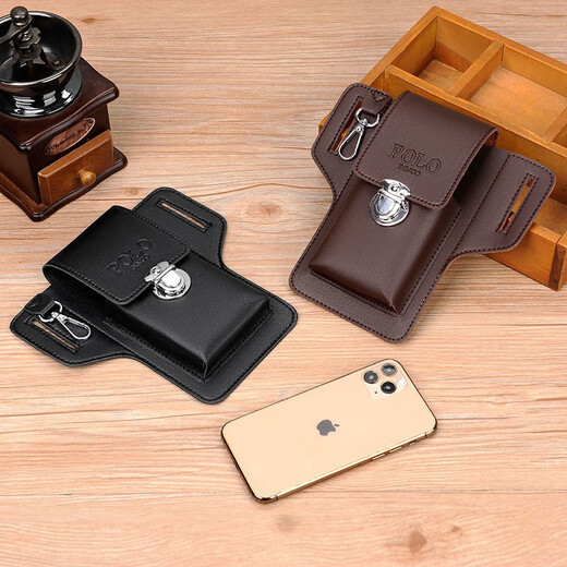 Dixing (DIXING) New Upgraded Mobile Phone Waist Bag Men's Construction Site Work Mobile Phone Leather Case Can Hold Cigarette Cases, Hang Keys and Wear Belts Upgraded Mobile Phone Bag + Cigarette Bag + Hook Brown