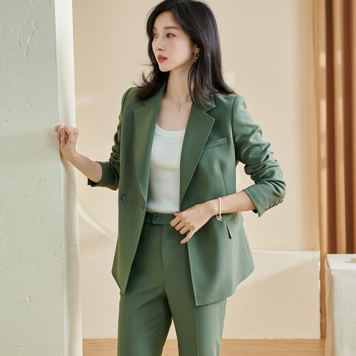 Misshine 2024 Herbst New Mode Age-reduzierender Anzug Slim Long Sleeves One-Knopf Clean Color Professional Jacket 2601 Bohnengrün / Spot Direkt Schiff XL