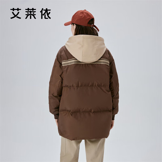 Ai Lai down jacket women's fake two-piece short hooded loose fashion warm baseball jacket honey tea brown 165